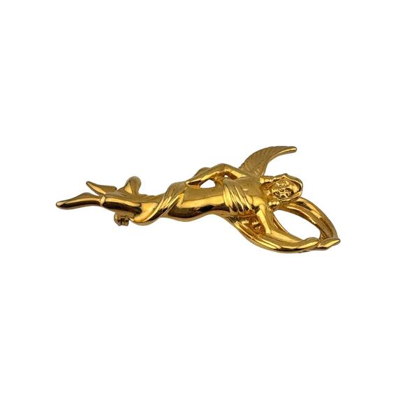 Vintage Lady Remington Figural Gold Tone Angel Brooch - Signed LR Rare - Picture 3 of 8